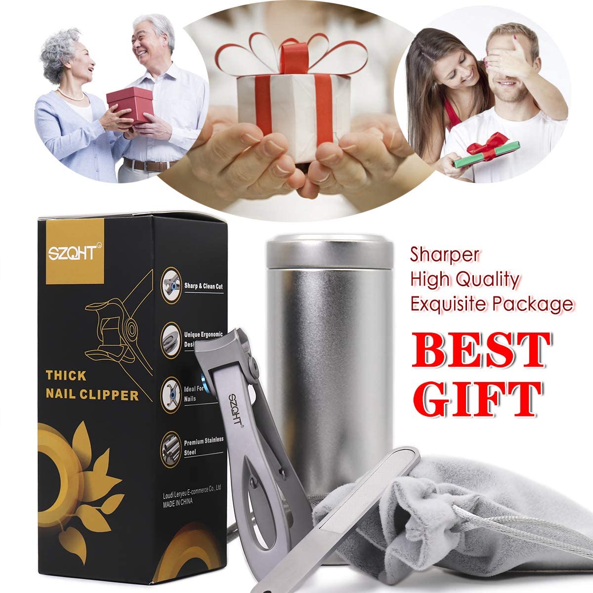 SZQHT Nagelknipser mit 15 mm breiter Kieferöffnung für dicke Nägel, Fingernagelknipser für eingewachsene Zehennagelknipser für Männer, harte Nägel, Senioren, Erwachsene. Edelstahl Groß (Silber)