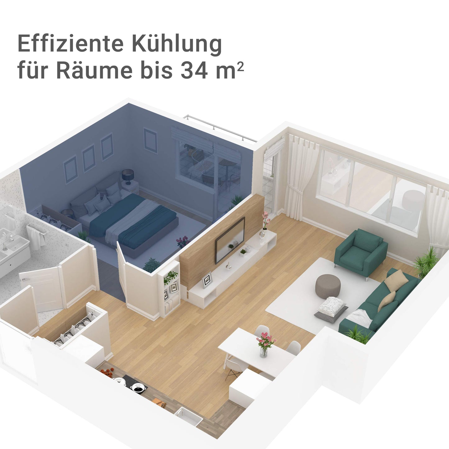 SUNTEC Mobiles Klimagerät Impuls 2.6 Eco R290 – Klimaanlage mobil und leise mit Abluftschlauch – Kühler & Entfeuchter für Räume bis 34 qm – Mobile Kühlung für Wohnung & Büro – 9.000 BTU | 2600 Watt