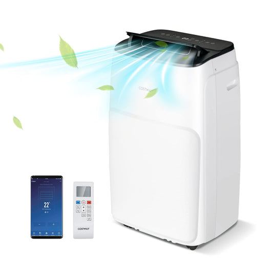 COSTWAY mobile Klimaanlage mit Abluftschlauch 14000 BTU, für Raum bis 135 m³, 5 in 1 Klimagerät zum Kühlen & Heizen & Entfeuchten & Ventilieren & Schlafmodus, APP/Fernsteuern, Automatisches Abtauen