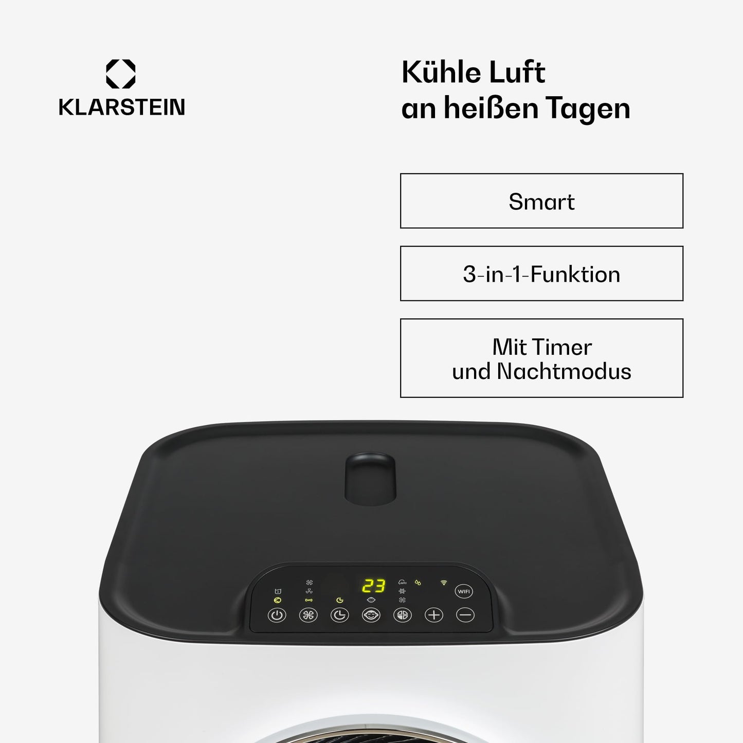 Klarstein Kraftwerk Smart 12K Mobiles Klimagerät – 12000 BTU, 35-59 m², App & Alexa Steuerung, 3-in-1 Kühlung, Entfeuchter & Ventilator, Leise, Timer, Ablaufschlauch Inkl., Weiß