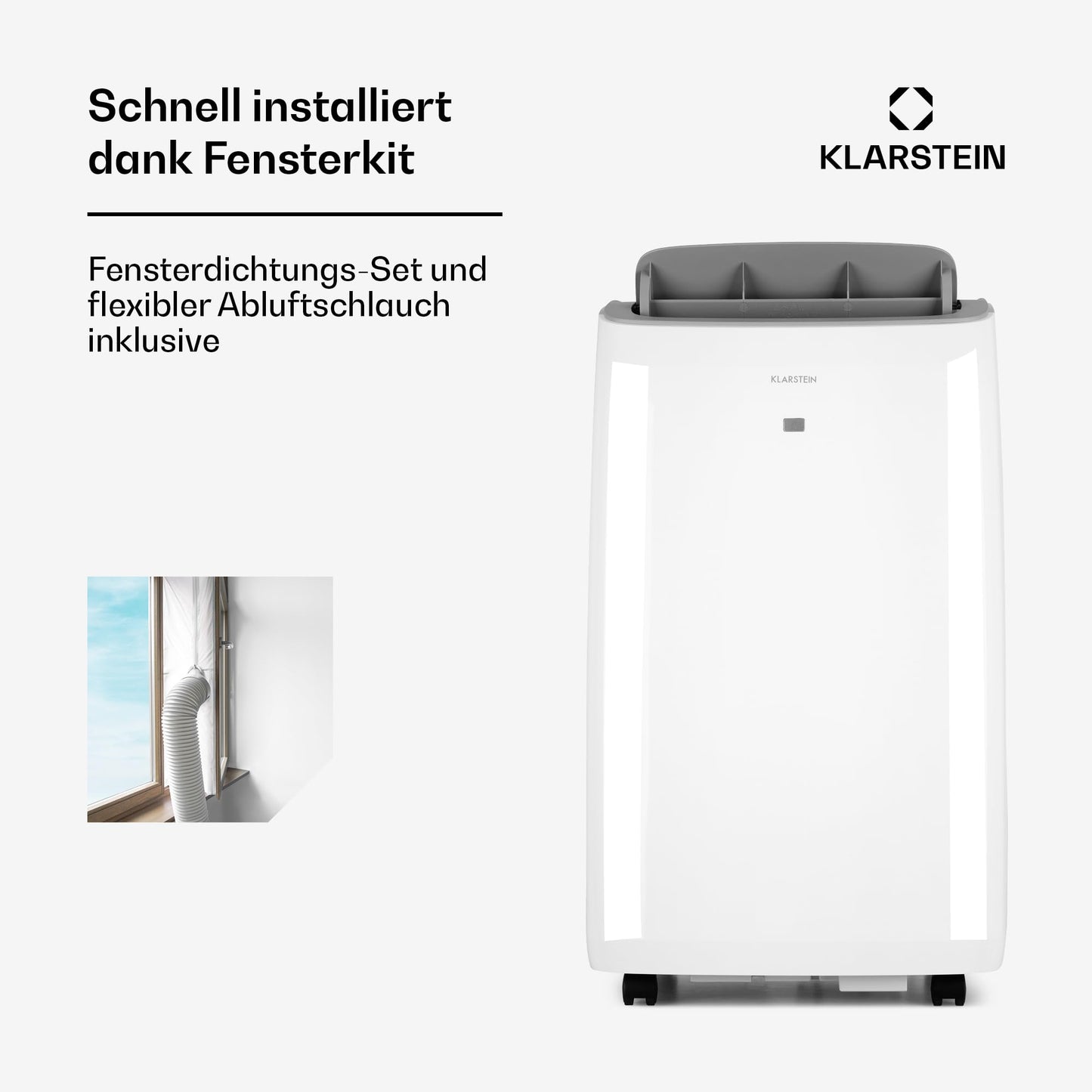 Klarstein Mobile Klimaanlage mit Abluftschlauch, 3-in-1 Klimagerät mit Ventilator, Luftentfeuchter & Nachtmodus, Kleine & Portable Klimaanlage für Wohnung & Büro, Niedriger Verbrauch, 12000 BTU
