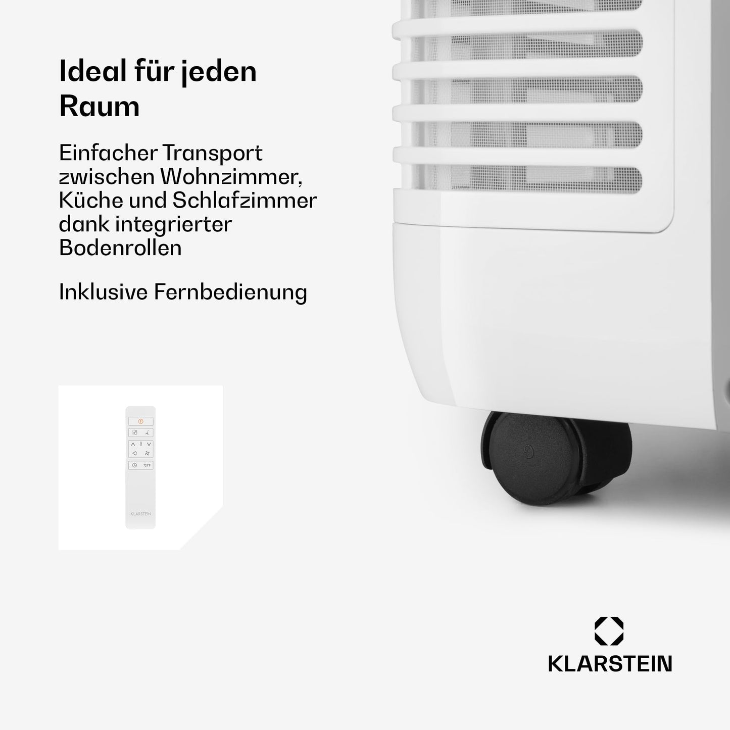Klarstein Mobile Klimaanlage mit Abluftschlauch, 3-in-1 Klimagerät mit Ventilator, Luftentfeuchter & Nachtmodus, Kleine & Portable Klimaanlage für Wohnung & Büro, Niedriger Verbrauch, 12000 BTU