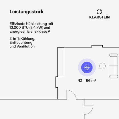 Klarstein Kraftwerk Smart 12K Mobiles Klimagerät – 12000 BTU, 35-59 m², App & Alexa Steuerung, 3-in-1 Kühlung, Entfeuchter & Ventilator, 50 dB, Timer, WiFi, Abluftrohr Inkl., Metallisch Rosegold