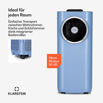 Klarstein Kraftwerk Smart 12K Mobiles Klimagerät – 12000 BTU, 35-59 m², App & Alexa Steuerung, 3-in-1 Kühlung, Entfeuchter & Ventilator, Leise, Timer, Ablaufschlauch Inkl., Medium Blue