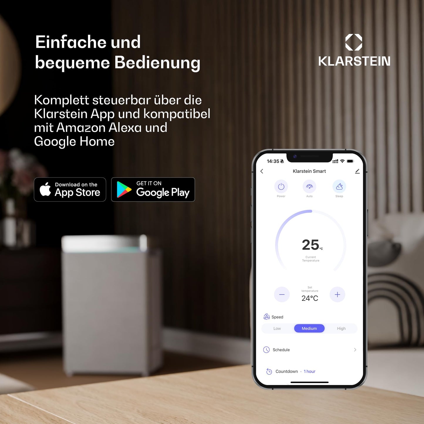 Klarstein Kraftwerk Smart 12K Mobiles Klimagerät – 12000 BTU, 35-59 m², App & Alexa Steuerung, 3-in-1 Kühlung, Entfeuchter & Ventilator, 50 dB, Timer, WiFi, Abluftrohr Inkl., Anthrazit