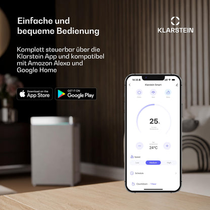 Klarstein Kraftwerk Smart 12K Mobiles Klimagerät – 12000 BTU, 35-59 m², App & Alexa Steuerung, 3-in-1 Kühlung, Entfeuchter & Ventilator, Leise, Timer, Ablaufschlauch Inkl., Medium Blue