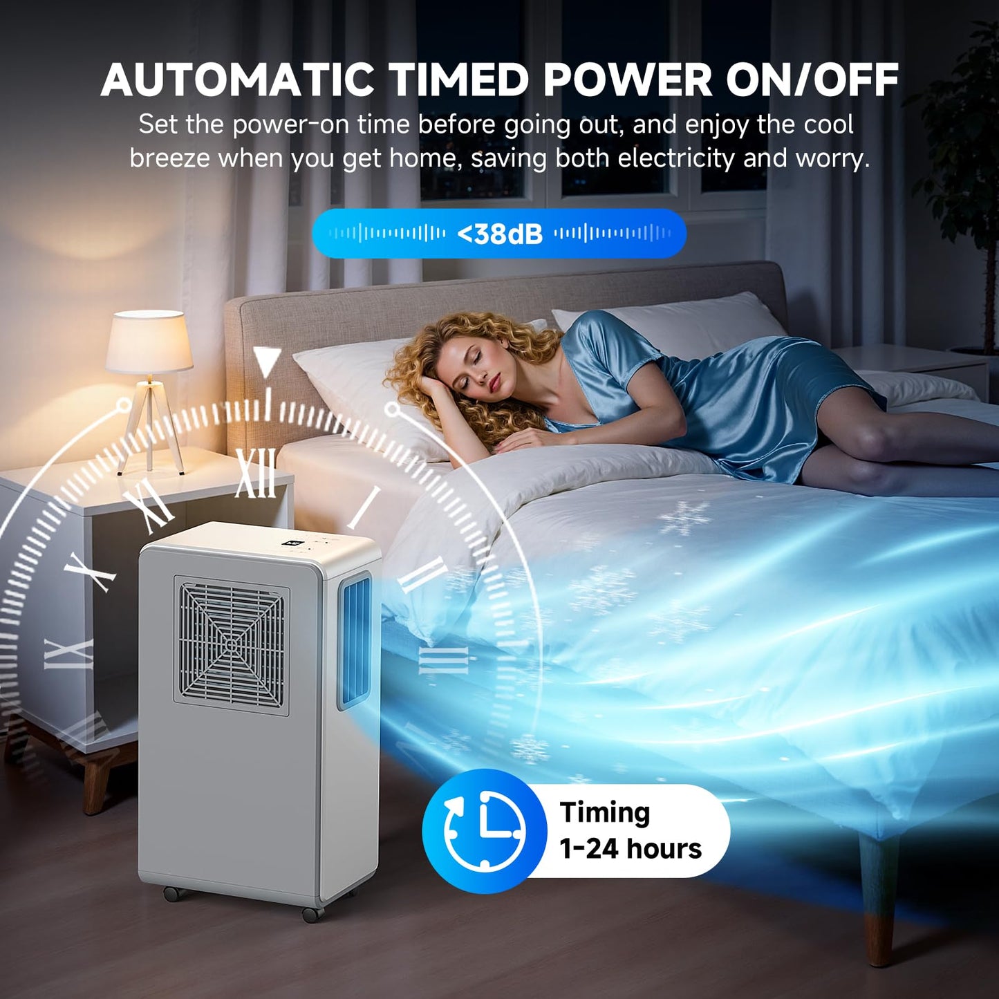 4-in-1 Mobile Klimaanlage& Luftkühler, 8000 BTU Klimageräte Luftentfeuchter Belüftung, 24 Timer leise Perfekt für Schlafzimmer und Büro Küche (Reinweiß)