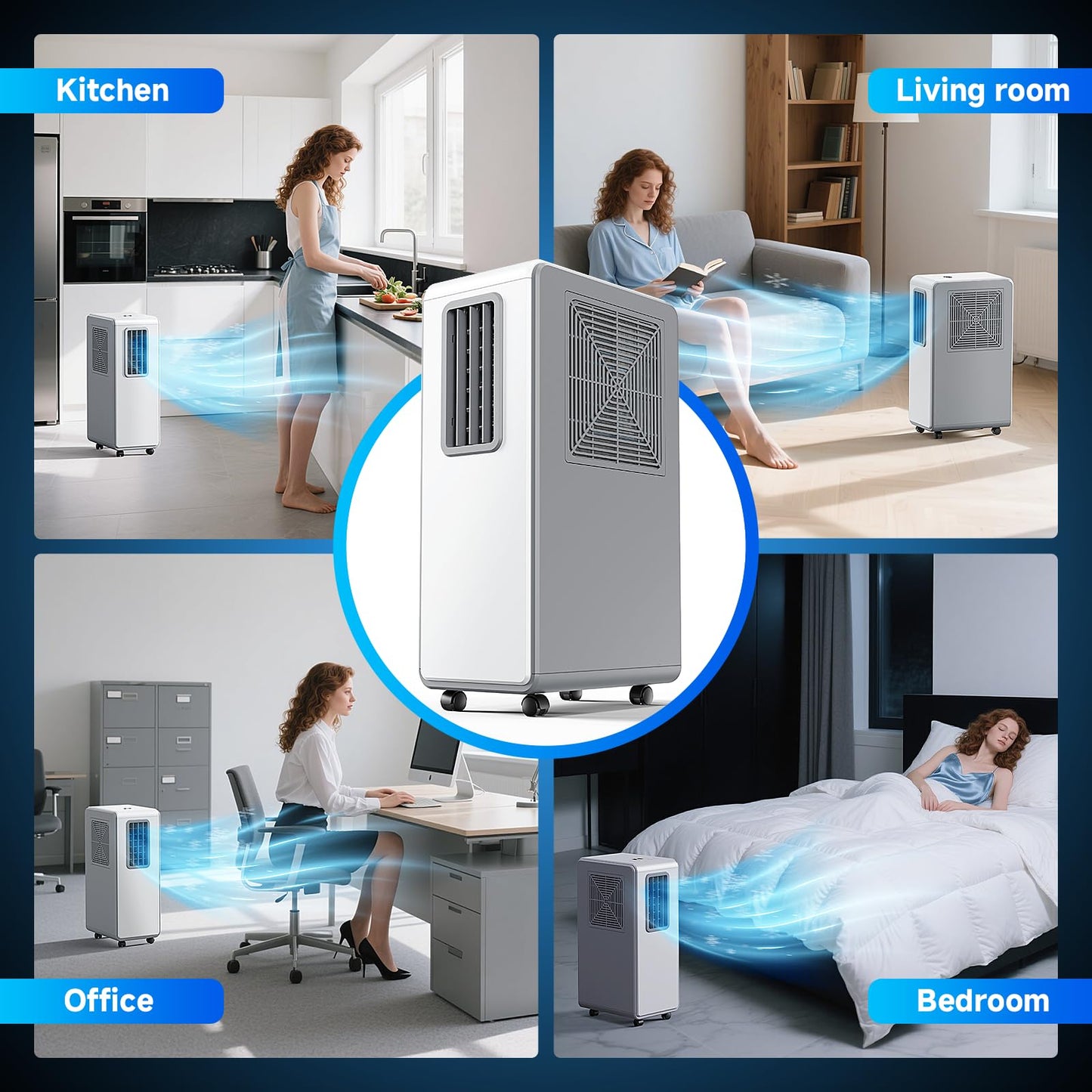 4-in-1 Mobile Klimaanlage& Luftkühler, 8000 BTU Klimageräte Luftentfeuchter Belüftung, 24 Timer leise Perfekt für Schlafzimmer und Büro Küche (Reinweiß)
