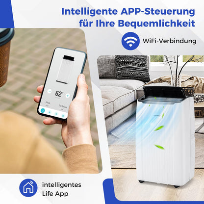 COSTWAY 14000 BTU mobile Klimaanlage mit Abluftschlauch, 4-in-1 Klimagerät mit Heizung, Lüfter & Entfeuchter, 24H Timer, Schlafmodus, Fernbedienung & Installationskit für Räume bis zu 65㎡ (Modell 2)