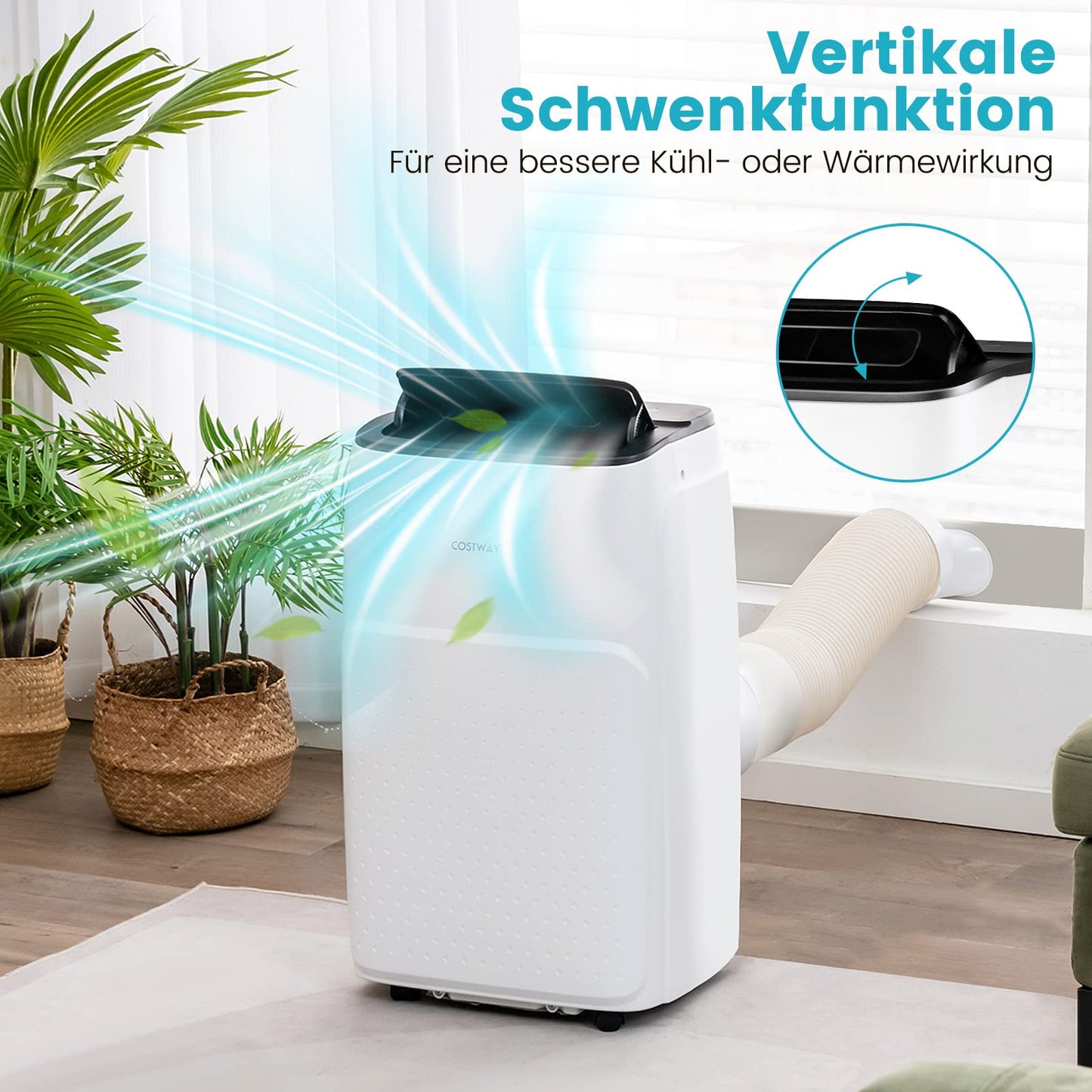 COSTWAY mobile Klimaanlage mit Abluftschlauch 14000 BTU, für Raum bis 135 m³, 5 in 1 Klimagerät zum Kühlen & Heizen & Entfeuchten & Ventilieren & Schlafmodus, APP/Fernsteuern, Automatisches Abtauen