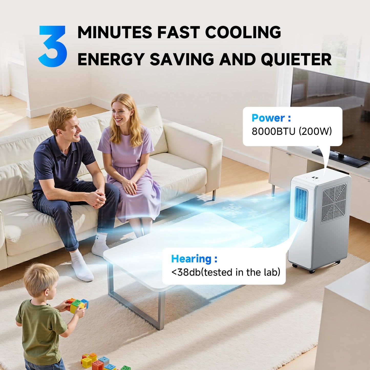 4-in-1 Mobile Klimaanlage& Luftkühler, 8000 BTU Klimageräte Luftentfeuchter Belüftung, 24 Timer leise Perfekt für Schlafzimmer und Büro Küche (Reinweiß)