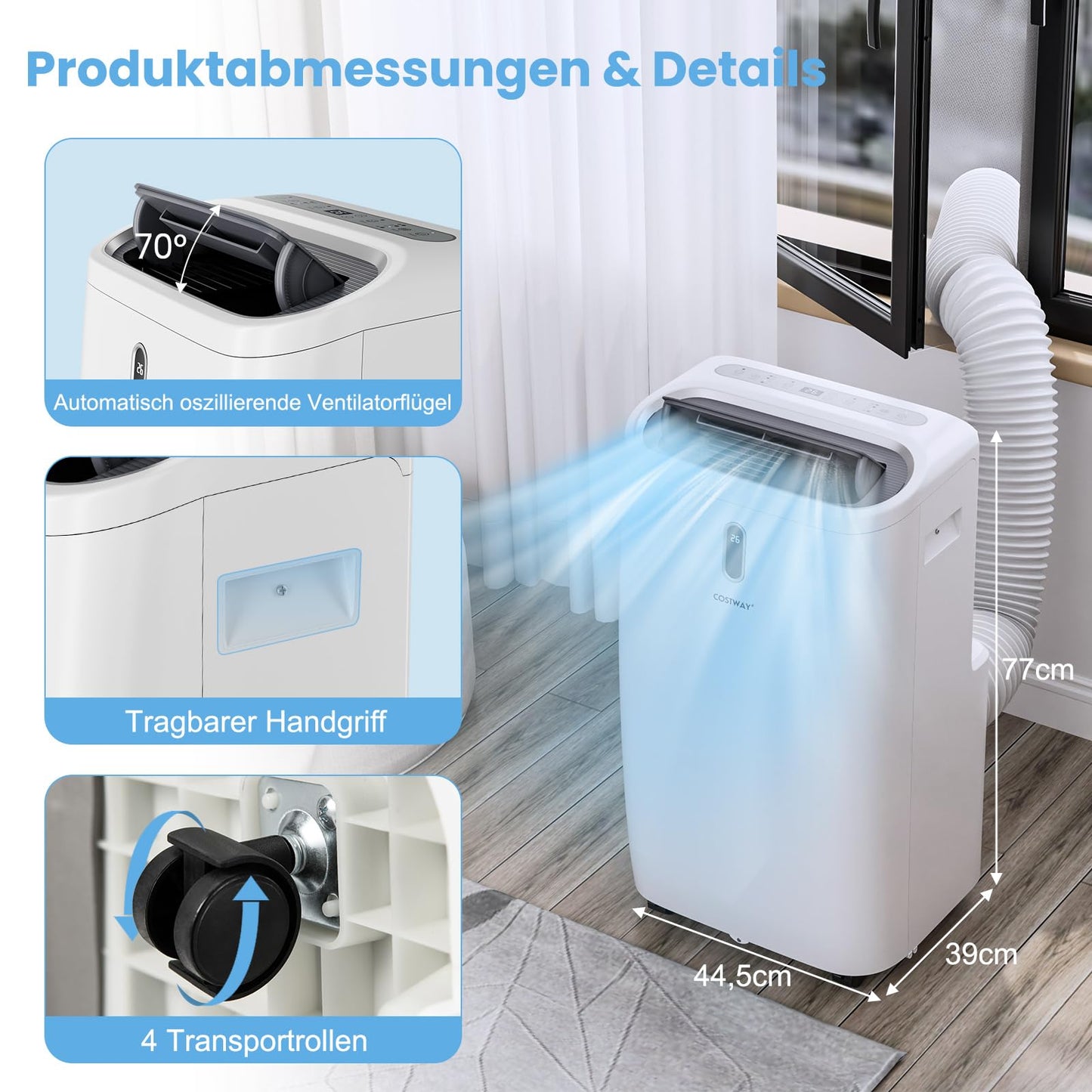 COSTWAY Klimaanlage mobil 14000BTU, Klimagerät mit Abluftschlauch, 5 in 1 Kühlen & Heizen & Entfeuchten & Belüften & Schlafmodus für Räume bis zu 135 m³, Fernbedienung/App, 24H Timer, 4100W, ≤57dB