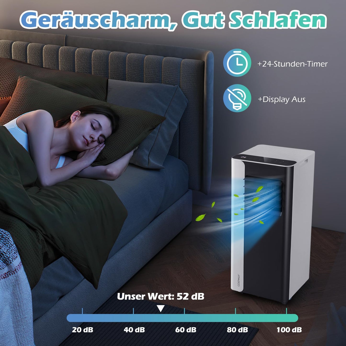 COSTWAY 7000BTU mobile Klimaanlage, 3-in-1 Kühlgerät mit Ventilator & Luftentfeuchter für Räume bis zu 28㎡, Klimagerät mit Abluftschlauch, Schlafmodus, 24H Timer, Fernbedienung