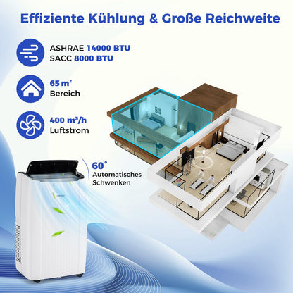 COSTWAY 14000 BTU mobile Klimaanlage mit Abluftschlauch, 4-in-1 Klimagerät mit Heizung, Lüfter & Entfeuchter, 24H Timer, Schlafmodus, Fernbedienung & Installationskit für Räume bis zu 65㎡ (Modell 2)