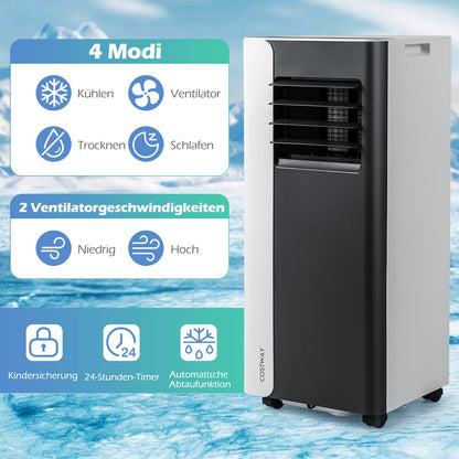 COSTWAY 7000BTU mobile Klimaanlage, 3-in-1 Kühlgerät mit Ventilator & Luftentfeuchter für Räume bis zu 28㎡, Klimagerät mit Abluftschlauch, Schlafmodus, 24H Timer, Fernbedienung