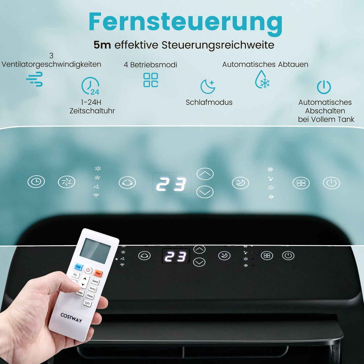 COSTWAY mobile Klimaanlage mit Abluftschlauch 14000 BTU, für Raum bis 135 m³, 5 in 1 Klimagerät zum Kühlen & Heizen & Entfeuchten & Ventilieren & Schlafmodus, APP/Fernsteuern, Automatisches Abtauen