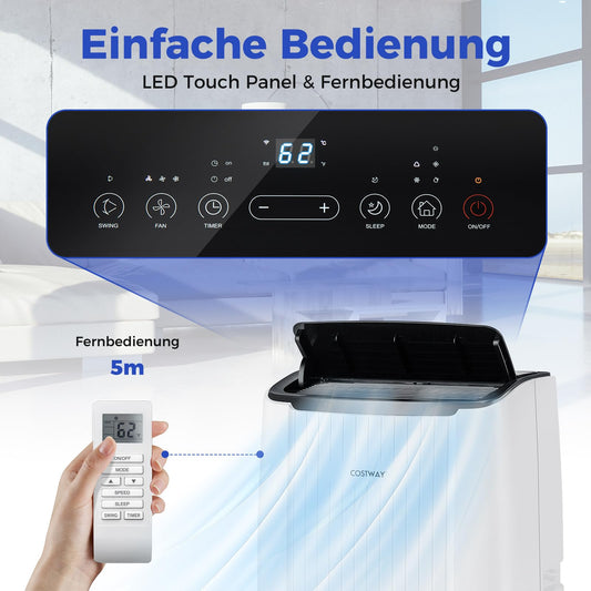 COSTWAY 14000 BTU mobile Klimaanlage mit Abluftschlauch, 4-in-1 Klimagerät mit Heizung, Lüfter & Entfeuchter, 24H Timer, Schlafmodus, Fernbedienung & Installationskit für Räume bis zu 65㎡ (Modell 2)