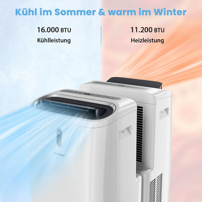 COSTWAY Klimaanlage mobil 16000BTU, Klimagerät mit Abluftschlauch, 5 in 1 Kühlen & Heizen & Entfeuchten & Belüften & Schlafmodus für Räume bis zu 150 m³, Fernbedienung/App, 24H Timer, 4700W, ≤57dB