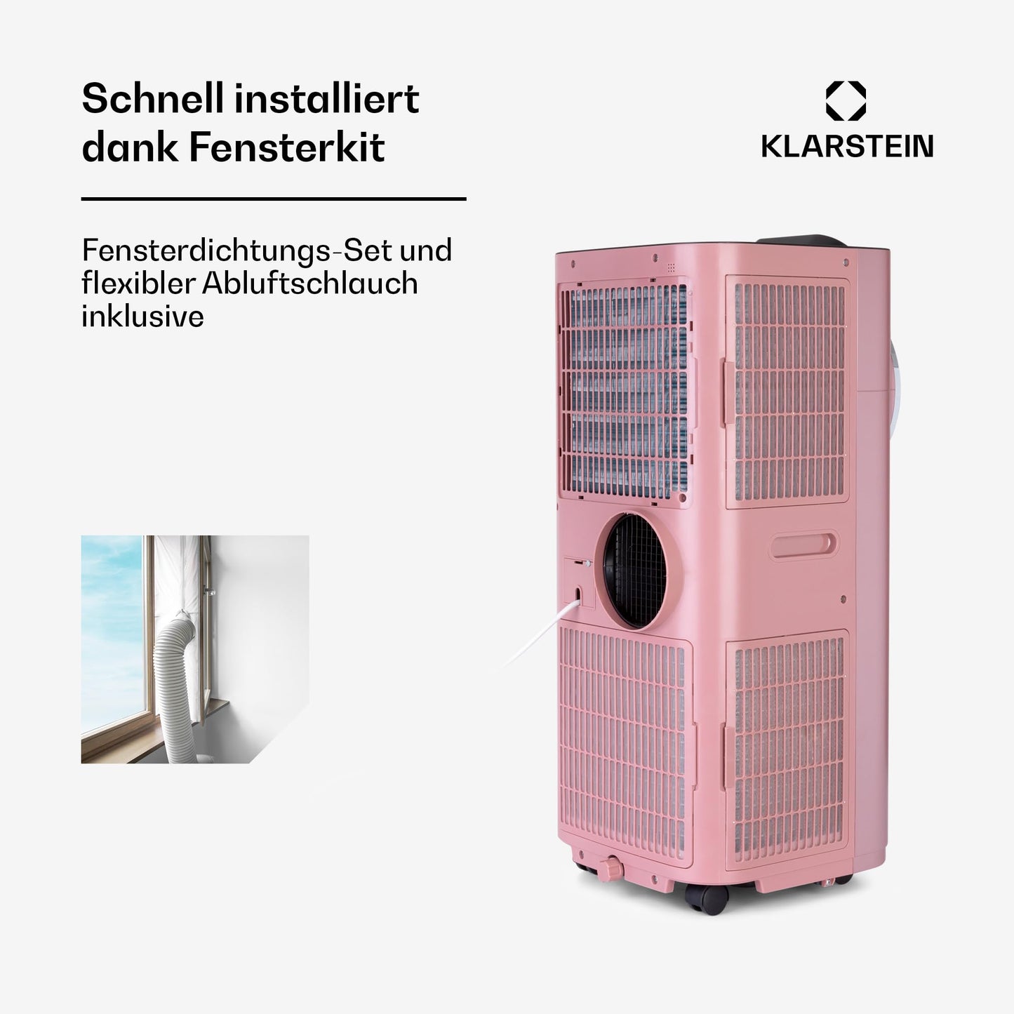 Klarstein Kraftwerk Smart 12K Mobiles Klimagerät – 12000 BTU, 35-59 m², App & Alexa Steuerung, 3-in-1 Kühlung, Entfeuchter & Ventilator, 50 dB, Timer, WiFi, Abluftrohr Inkl., Metallisch Rosegold