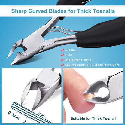 Orelex Nagelschere für dicke und tief eingewachsene Zehennägel, Toehensäure -Clippers aus Edelstahl, 4 Stücke professioneller Fingernagel Clipper, Soft Griff (Black+Red)