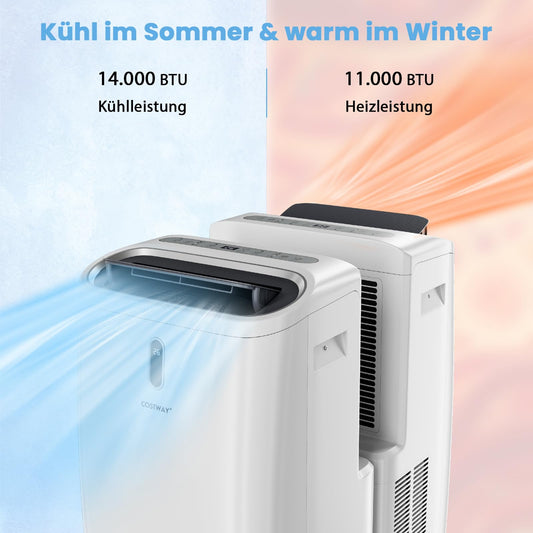 COSTWAY Klimaanlage mobil 14000BTU, Klimagerät mit Abluftschlauch, 5 in 1 Kühlen & Heizen & Entfeuchten & Belüften & Schlafmodus für Räume bis zu 135 m³, Fernbedienung/App, 24H Timer, 4100W, ≤57dB
