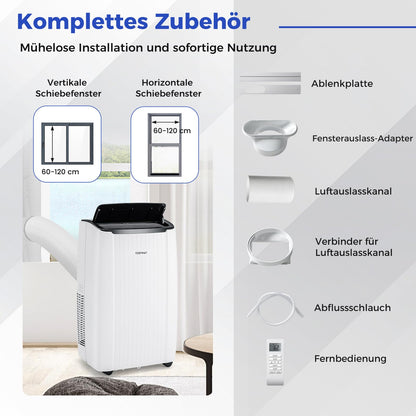 COSTWAY 14000 BTU mobile Klimaanlage mit Abluftschlauch, 4-in-1 Klimagerät mit Heizung, Lüfter & Entfeuchter, 24H Timer, Schlafmodus, Fernbedienung & Installationskit für Räume bis zu 65㎡ (Modell 2)