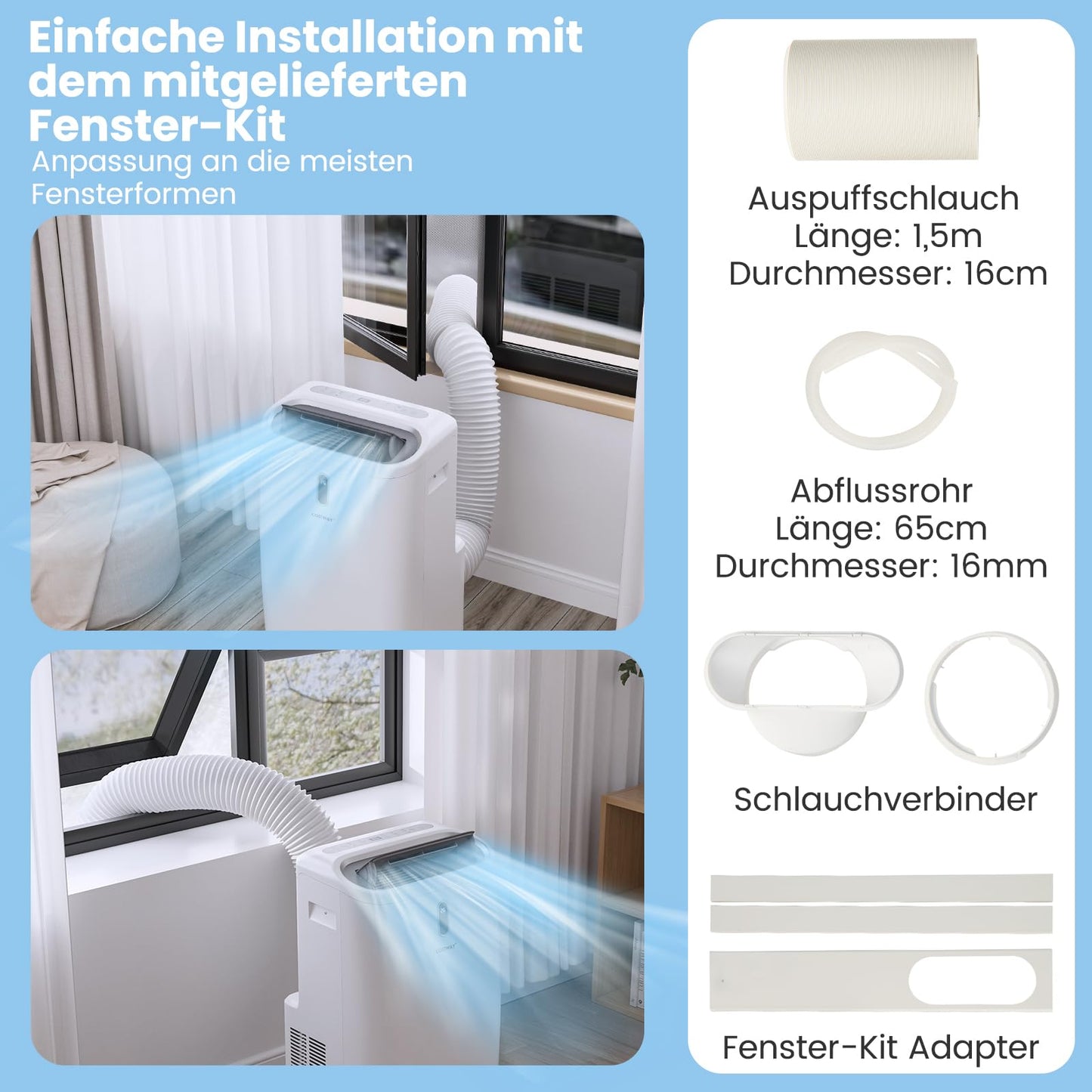 COSTWAY Klimaanlage mobil 16000BTU, Klimagerät mit Abluftschlauch, 5 in 1 Kühlen & Heizen & Entfeuchten & Belüften & Schlafmodus für Räume bis zu 150 m³, Fernbedienung/App, 24H Timer, 4700W, ≤57dB