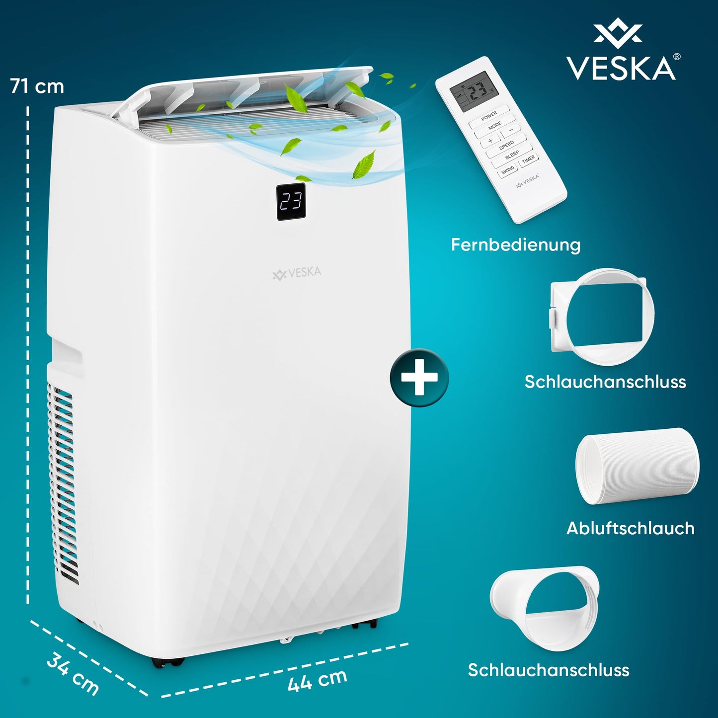 Klimaanlage Mobil 12000 BTU/h (3.500 Watt) - Mobiles Klimagerät 4in1 mit WiFi/App Monoblock Kältemittel - Fernbedienung, 24h-Timer, Luftentfeuchter, Nachtmodus (12000 BTU)