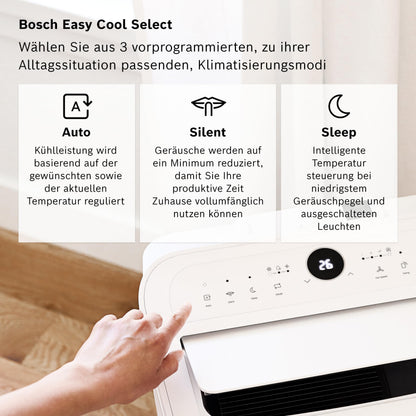 Bosch Cool 2000 Mobiles Klimagerät - 3-in-1 Klimaanlage, Luftentfeuchter, Ventilator - 2,6 kW für Räume bis zu 35m² - Mit Auto-Modus, Silent-Modus Sleep-Modus