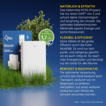 SUNTEC Mobiles Klimagerät Coolfixx 16000 BTU APP – Klimaanlage mobil und leise mit Smart App Steuerung – Entfeuchter für Räume bis 70 qm – Mobile Kühlung & Heizung für zuhause – 16.000 BTU