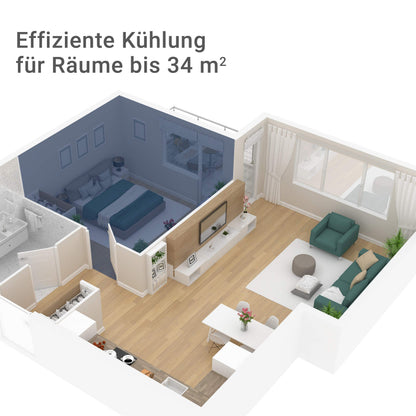 SUNTEC Mobiles Klimagerät Impuls 2.6 Eco R290 – Klimaanlage mobil und leise mit Abluftschlauch – Kühler & Entfeuchter für Räume bis 34 qm – Mobile Kühlung für Wohnung & Büro – 9.000 BTU | 2600 Watt