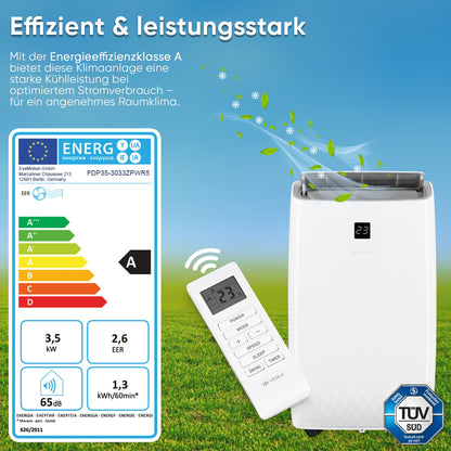 Klimaanlage Mobil 12000 BTU/h (3.500 Watt) - Mobiles Klimagerät 4in1 mit WiFi/App Monoblock Kältemittel - Fernbedienung, 24h-Timer, Luftentfeuchter, Nachtmodus (12000 BTU)