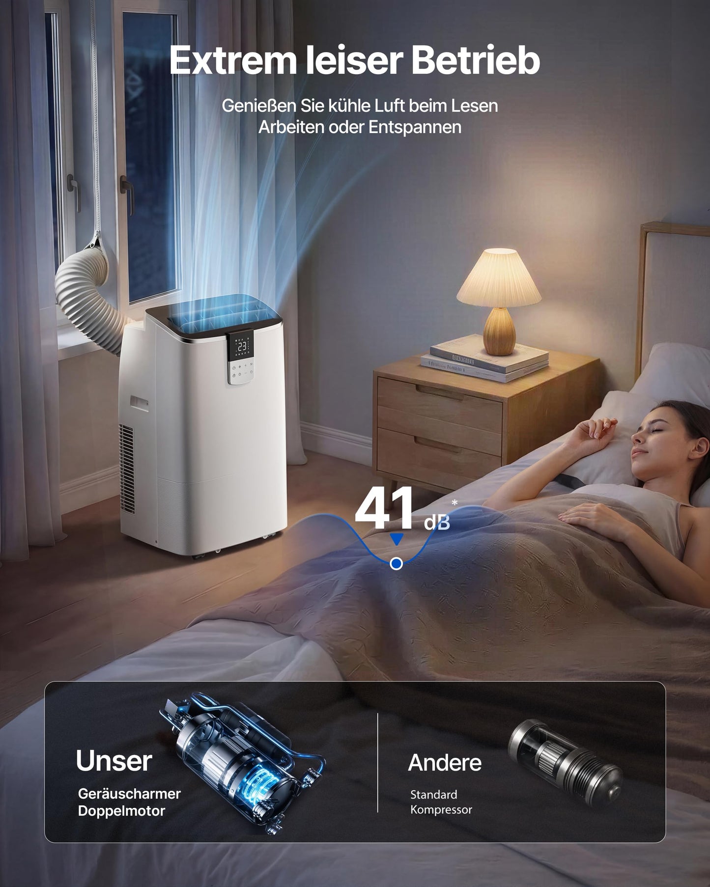Temprium Mobile Klimaanlage 14000BTU mit Abluftschlauch | 4-in-1 Mobiles Klimagerät mit Fensterabdichtung | APP-Steuerung + Fernbedienung | Leiser Betrieb | 24h-Timer