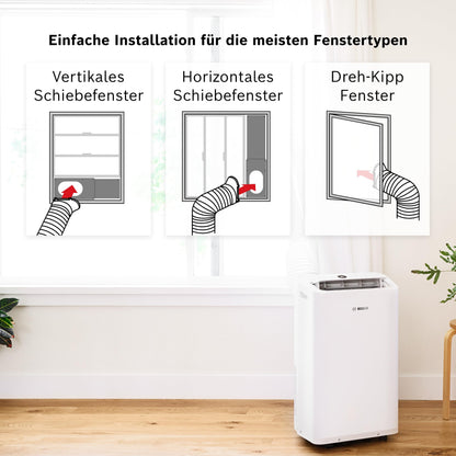 Bosch Cool 2000 Mobiles Klimagerät - 3-in-1 Klimaanlage, Luftentfeuchter, Ventilator - 2,6 kW für Räume bis zu 35m² - Mit Auto-Modus, Silent-Modus Sleep-Modus