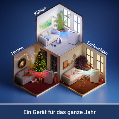 SUNTEC Mobiles Klimagerät Coolfixx 16000 BTU APP – Klimaanlage mobil und leise mit Smart App Steuerung – Entfeuchter für Räume bis 70 qm – Mobile Kühlung & Heizung für zuhause – 16.000 BTU