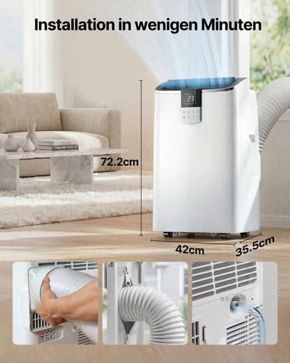 Temprium Mobile Klimaanlage 14000BTU mit Abluftschlauch | 4-in-1 Mobiles Klimagerät mit Fensterabdichtung | APP-Steuerung + Fernbedienung | Leiser Betrieb | 24h-Timer