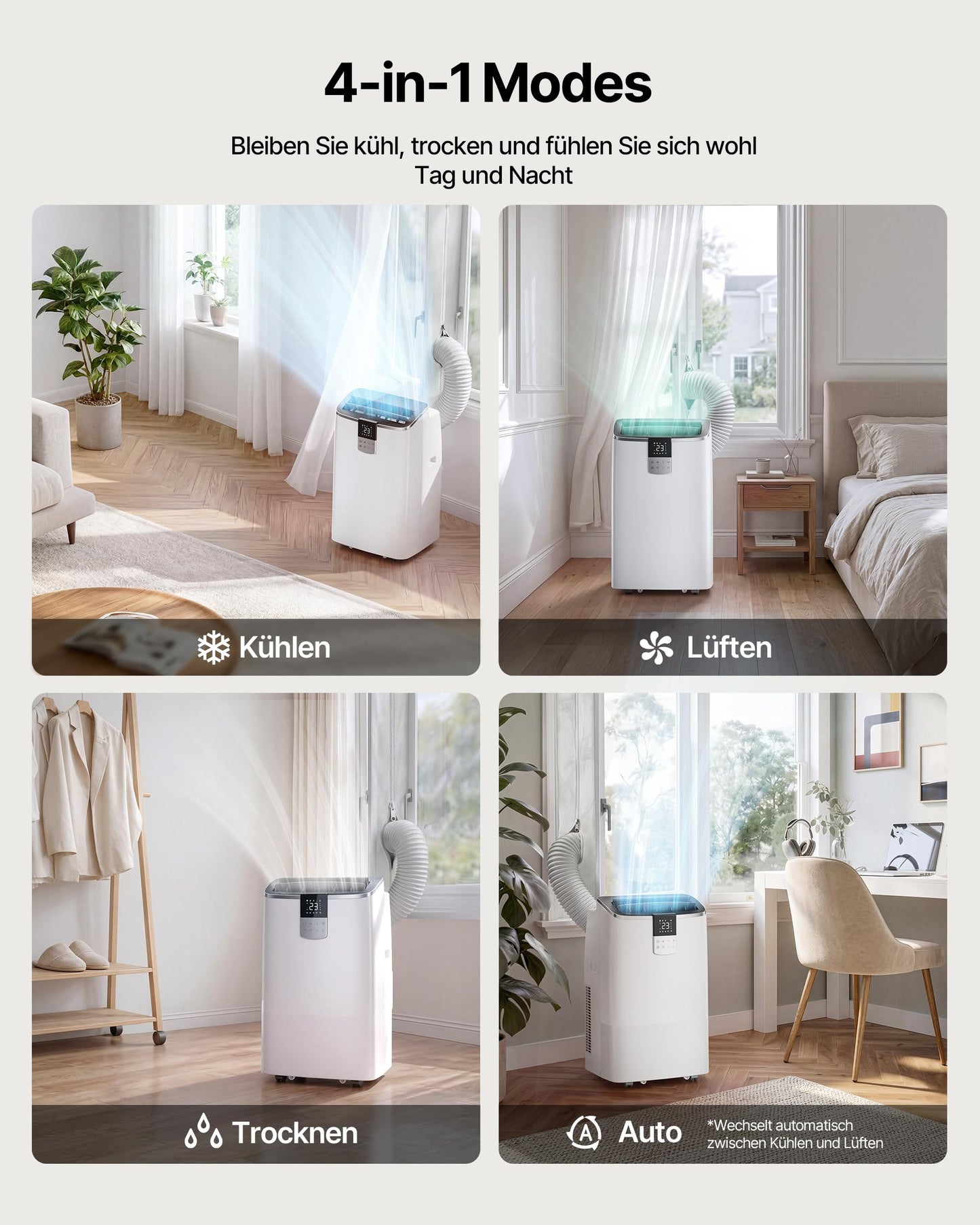 Temprium Mobile Klimaanlage 14000BTU mit Abluftschlauch | 4-in-1 Mobiles Klimagerät mit Fensterabdichtung | APP-Steuerung + Fernbedienung | Leiser Betrieb | 24h-Timer