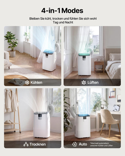 Temprium Mobile Klimaanlage 14000BTU mit Abluftschlauch | 4-in-1 Mobiles Klimagerät mit Fensterabdichtung | APP-Steuerung + Fernbedienung | Leiser Betrieb | 24h-Timer