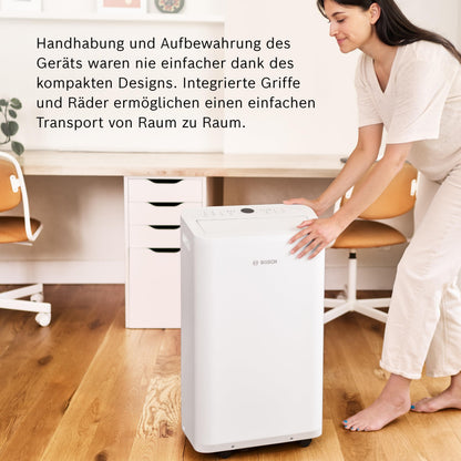 Bosch Cool 2000 Mobiles Klimagerät - 3-in-1 Klimaanlage, Luftentfeuchter, Ventilator - 2,6 kW für Räume bis zu 35m² - Mit Auto-Modus, Silent-Modus Sleep-Modus
