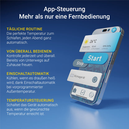 SUNTEC Mobiles Klimagerät Coolfixx 16000 BTU APP – Klimaanlage mobil und leise mit Smart App Steuerung – Entfeuchter für Räume bis 70 qm – Mobile Kühlung & Heizung für zuhause – 16.000 BTU